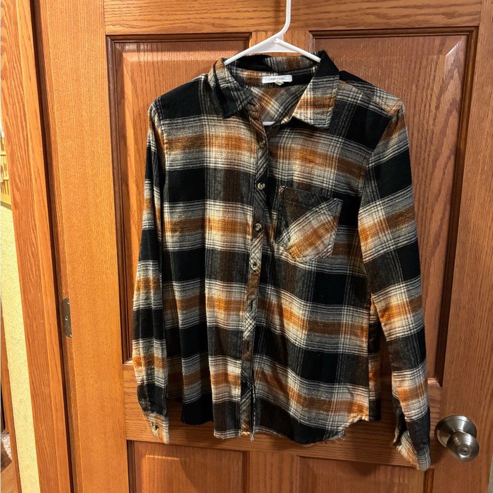 Maurices Checkered Shirt in Black and Brown and Orange XS